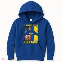 Support Ukraine I Stand With Us American Ukrainian Flag Kids Hoodie thumb 0