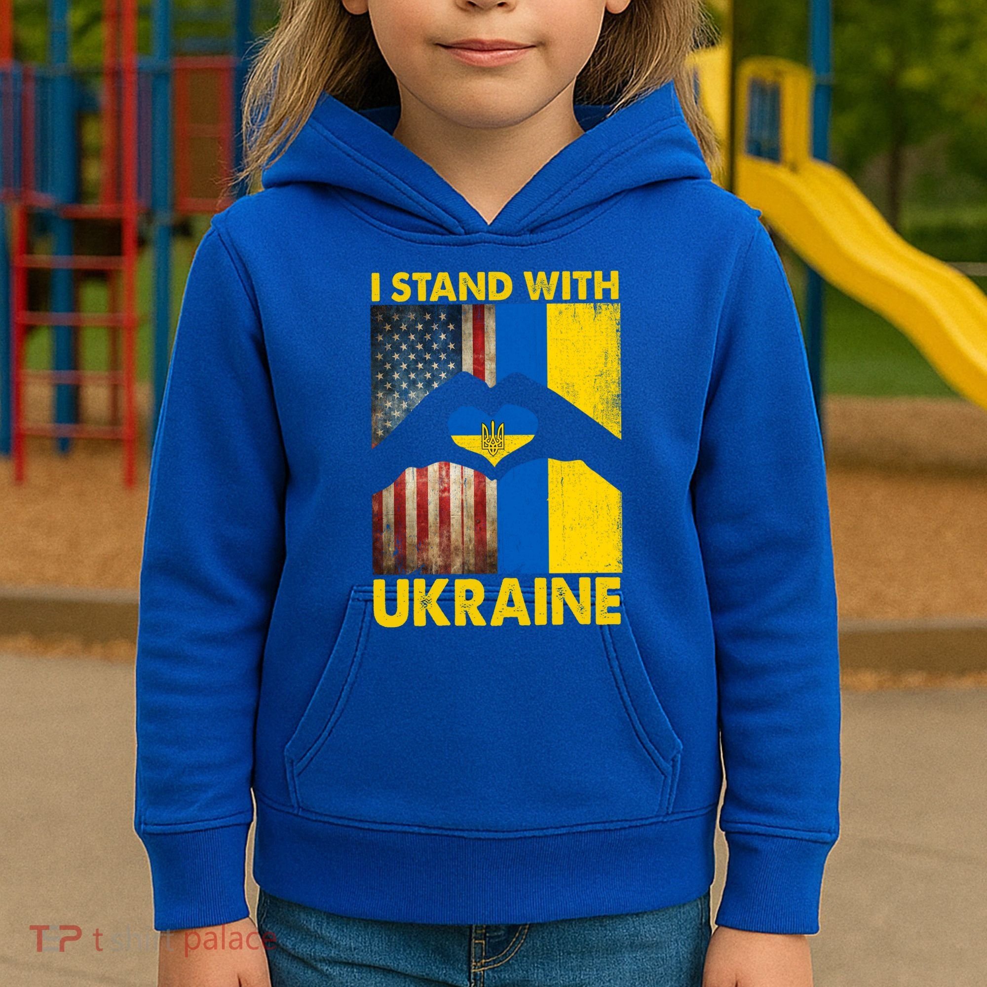 Support Ukraine I Stand With Us American Ukrainian Flag Kids Hoodie