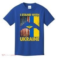 Support Ukraine I Stand With Us American Ukrainian Flag Kids T-Shirt thumb 0