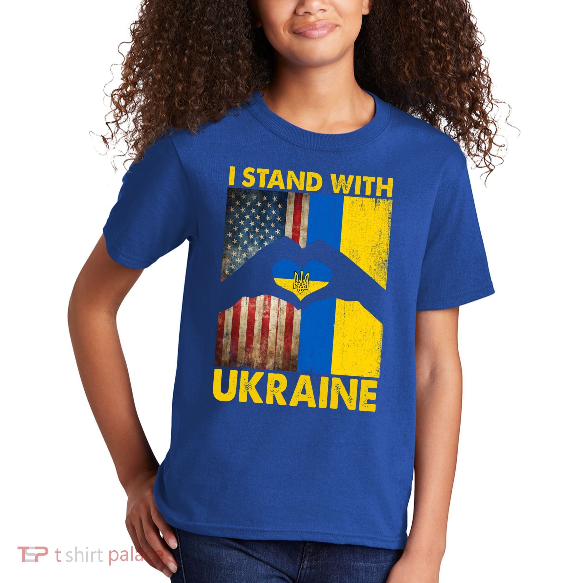 Support Ukraine I Stand With Us American Ukrainian Flag Kids T-Shirt