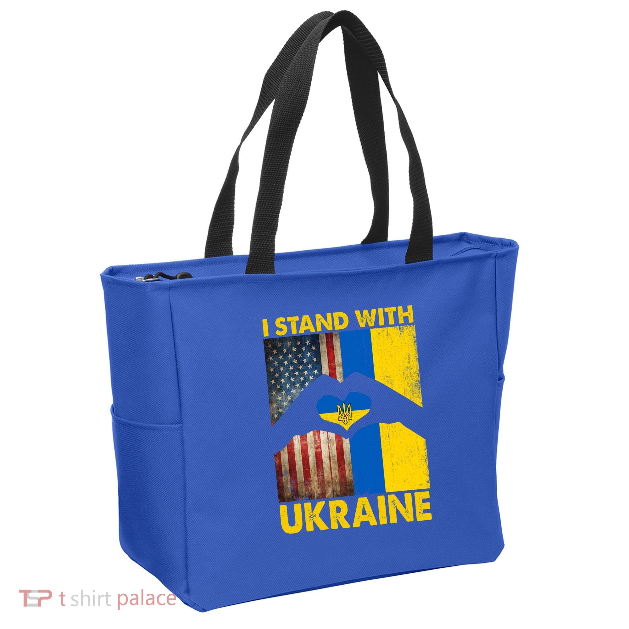 Support Ukraine I Stand With Us American Ukrainian Flag Tote Bag