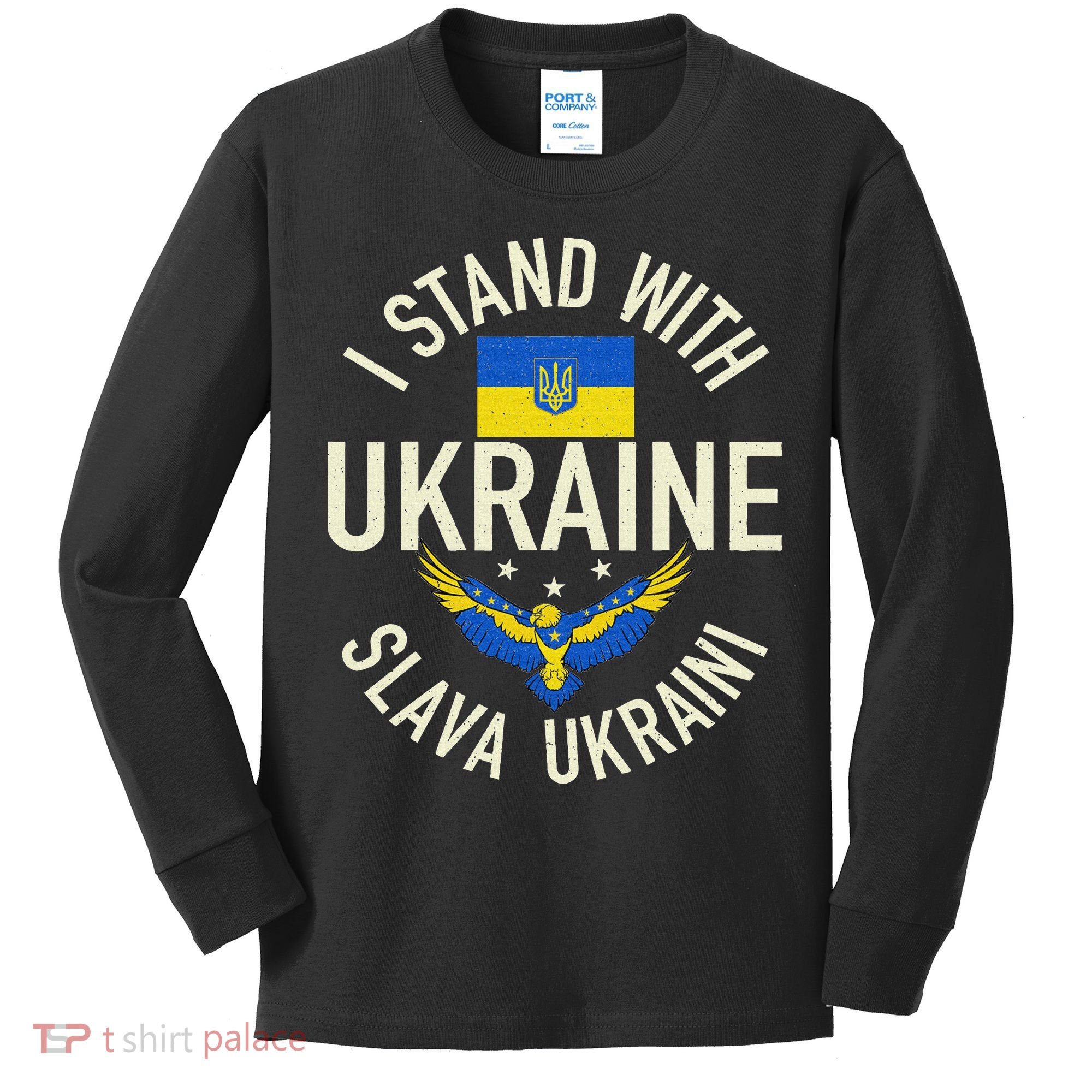 Support Ukraine I Stand With Ukraine Ukrainian Flag Patriot Kids Long Sleeve Shirt