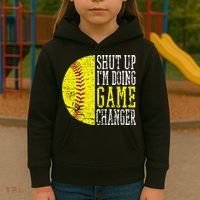 Shut Up I'm Doing Game Changer Funny Baseball Player Kids Hoodie thumb 3