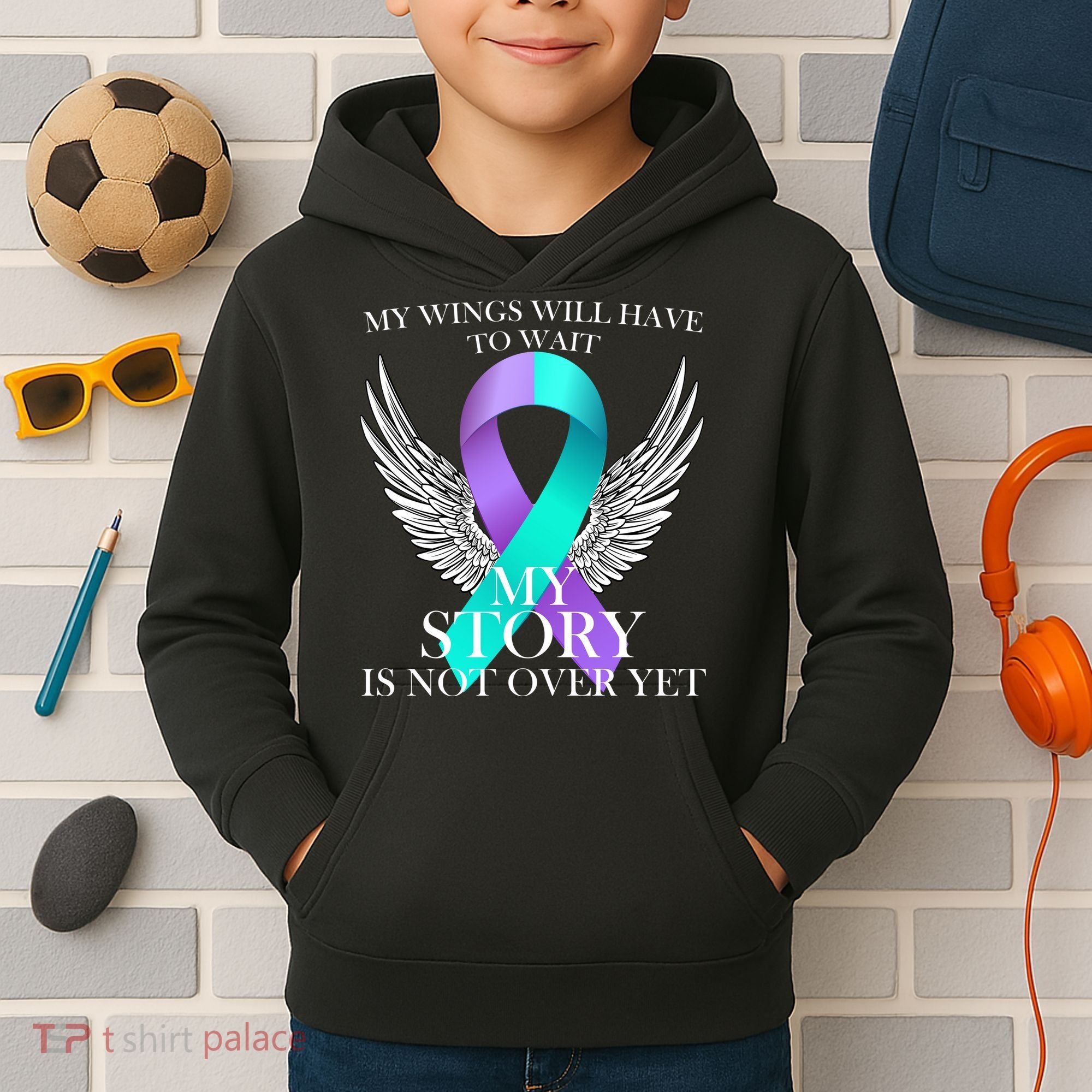 Suicide Prevention Angel Wings Ribbon Kids Hoodie
