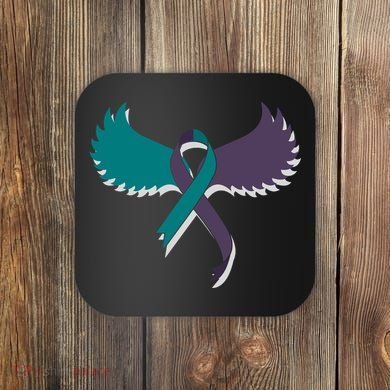 Suicide Prevention Angle Wings Awareness Ribbon Coaster