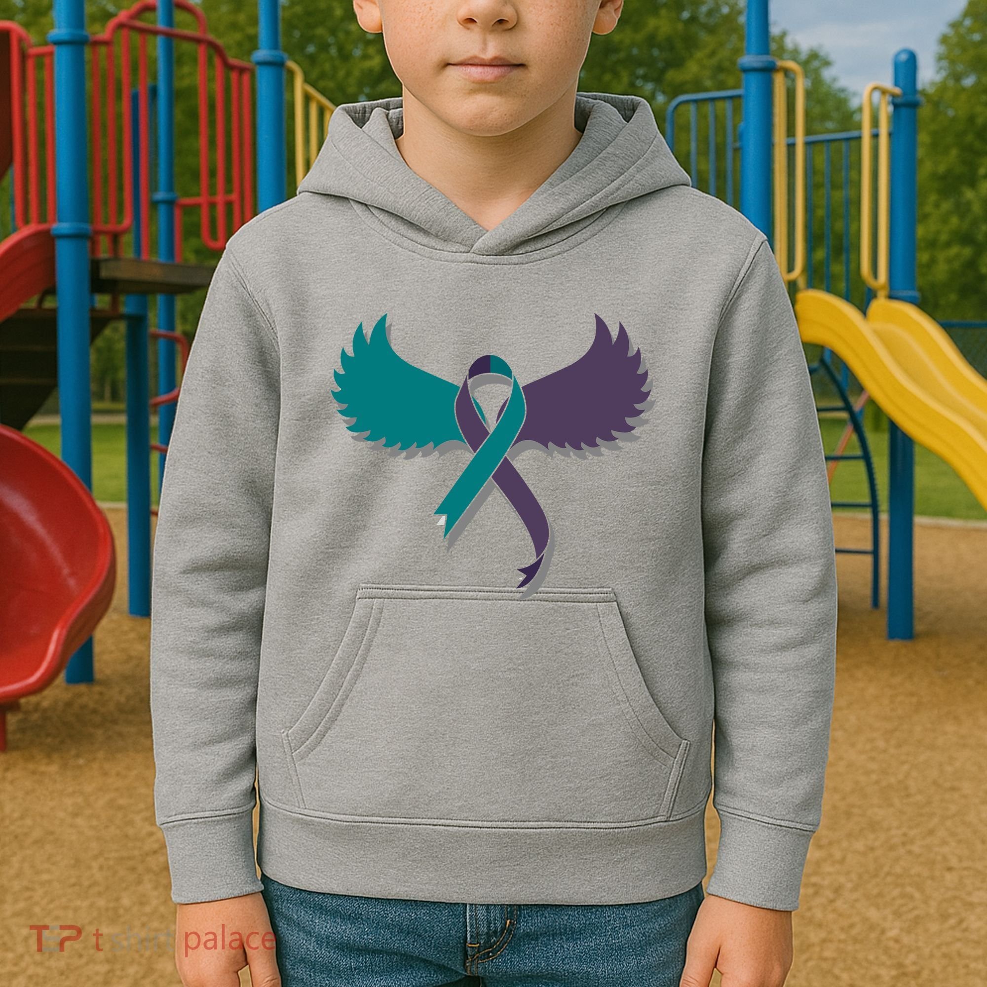 Suicide Prevention Angle Wings Awareness Ribbon Kids Hoodie