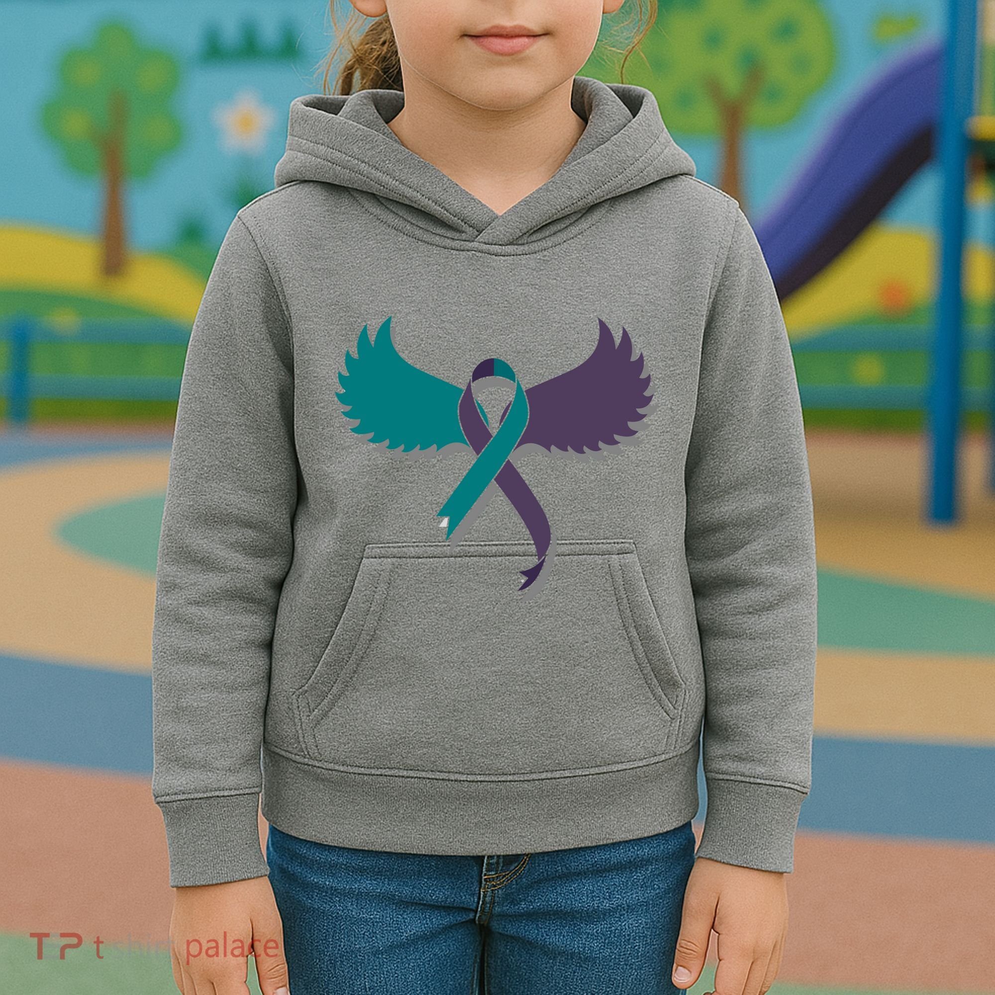 Suicide Prevention Angle Wings Awareness Ribbon Kids Hoodie