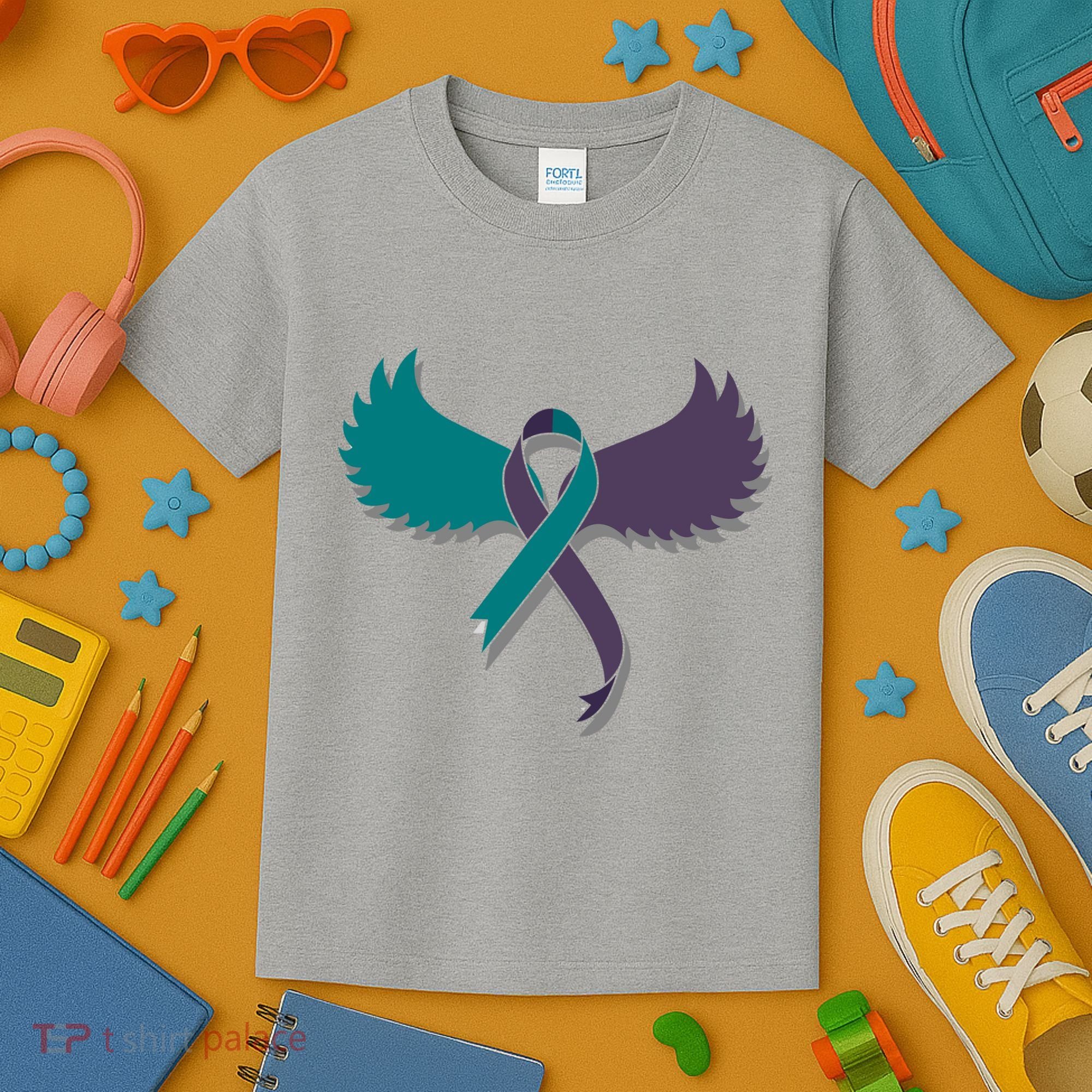 Suicide Prevention Angle Wings Awareness Ribbon Kids T-Shirt