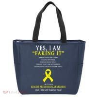 Suicide Prevention Faking It Quote Tote Bag thumb 0