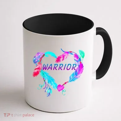 Suicide Prevention Warrior Feather Heart Support Coffee Mug back