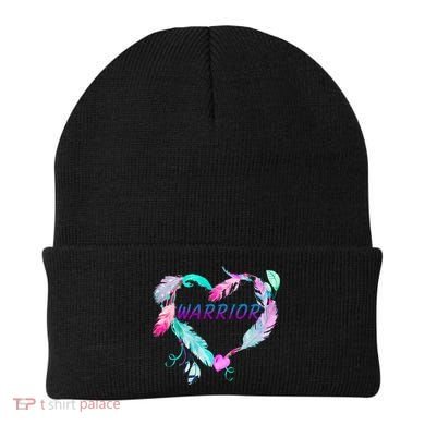 Suicide Prevention Warrior Feather Heart Support Beanie