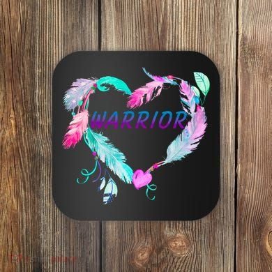 Suicide Prevention Warrior Feather Heart Support Coaster