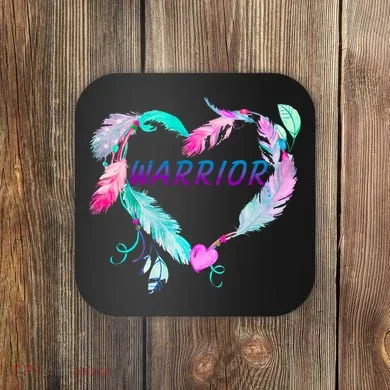 Suicide Prevention Warrior Feather Heart Support Coaster