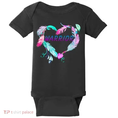 Suicide Prevention Warrior Feather Heart Support Baby Bodysuit
