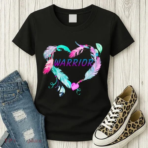 Suicide Prevention Warrior Feather Heart Support Women's T-Shirt