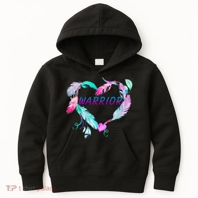 Suicide Prevention Warrior Feather Heart Support Kids Hoodie