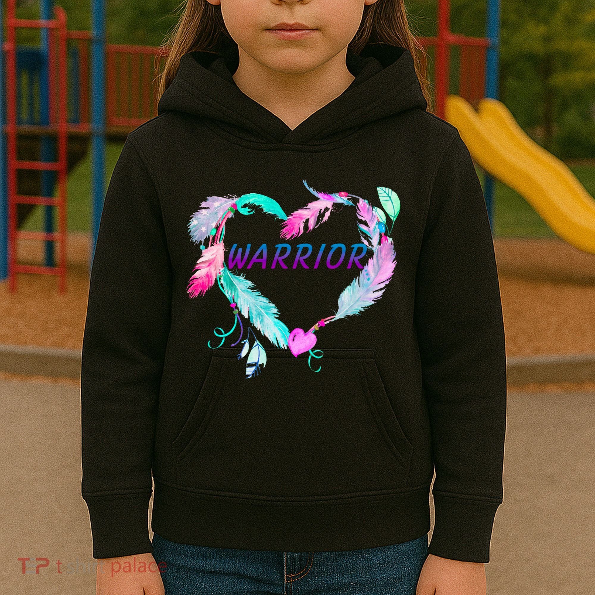 Suicide Prevention Warrior Feather Heart Support Kids Hoodie