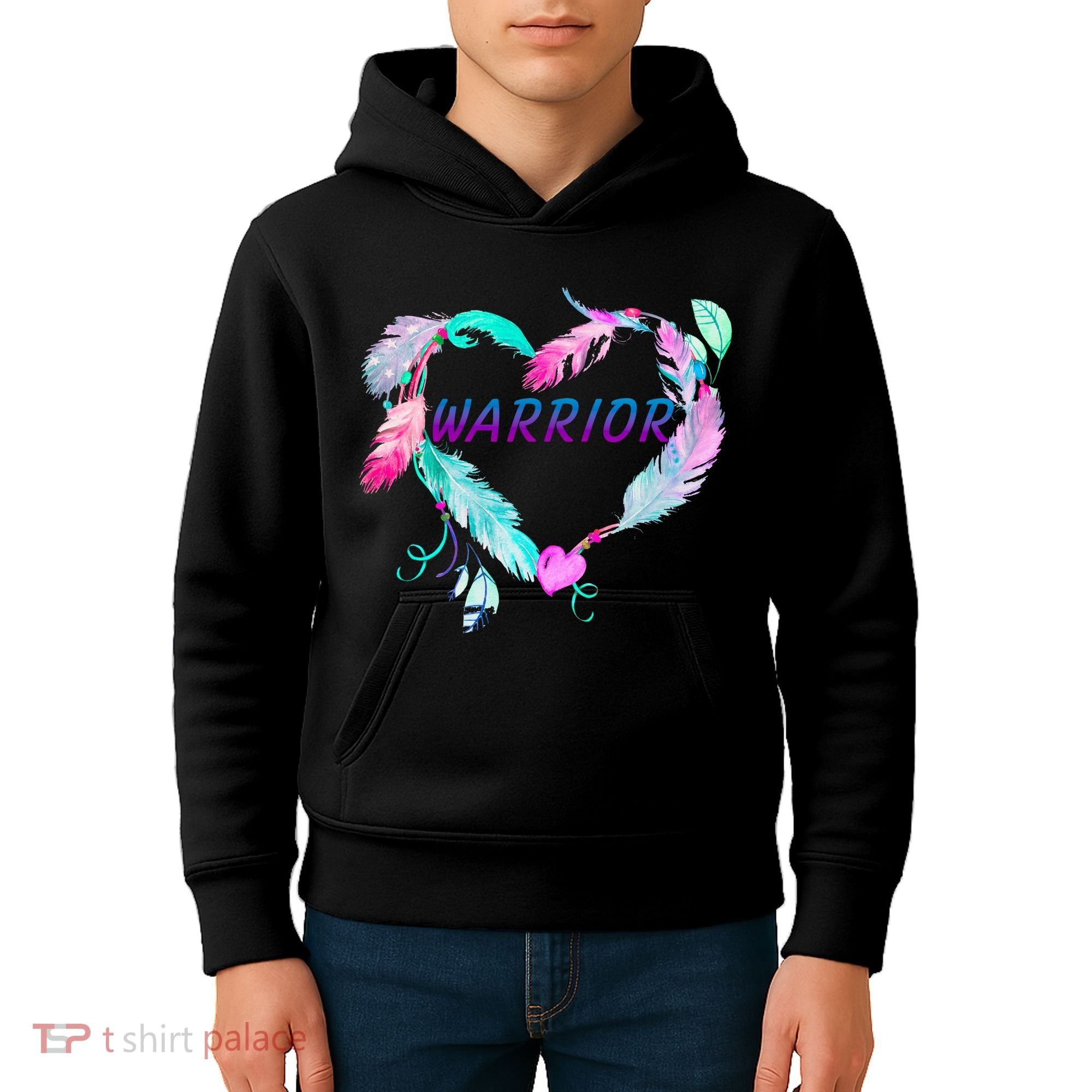 Suicide Prevention Warrior Feather Heart Support Kids Hoodie