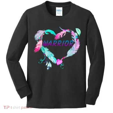 Suicide Prevention Warrior Feather Heart Support Kids Long Sleeve Shirt