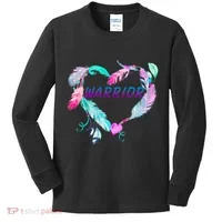 Suicide Prevention Warrior Feather Heart Support Kids Long Sleeve Shirt thumb 0
