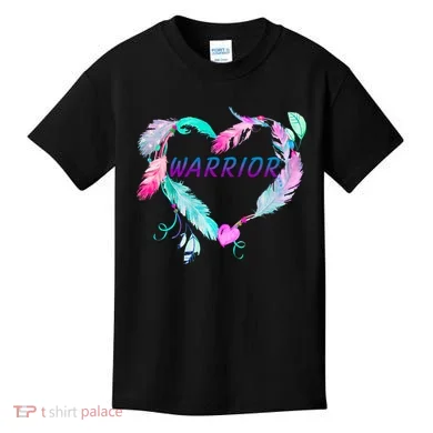 Suicide Prevention Warrior Feather Heart Support Kids T-Shirt