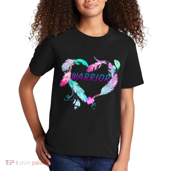 Suicide Prevention Warrior Feather Heart Support Kids T-Shirt