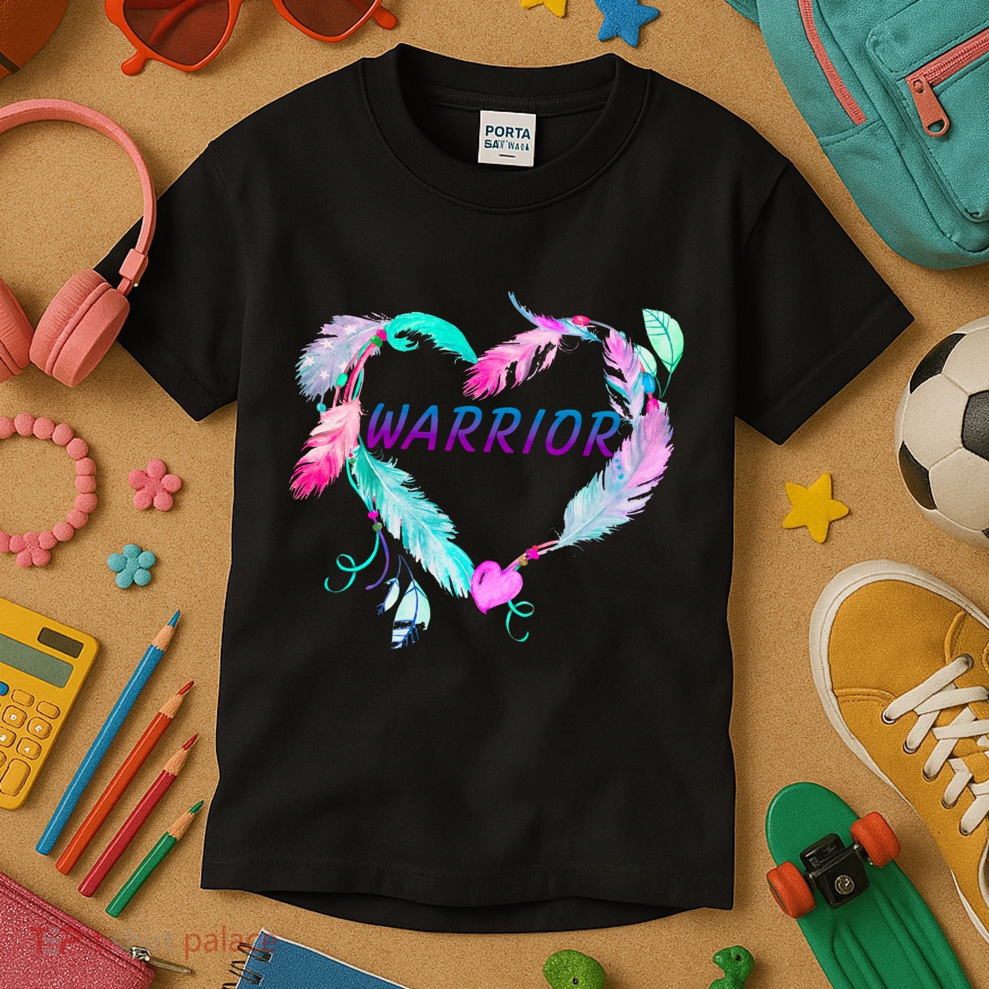 Suicide Prevention Warrior Feather Heart Support Kids T-Shirt