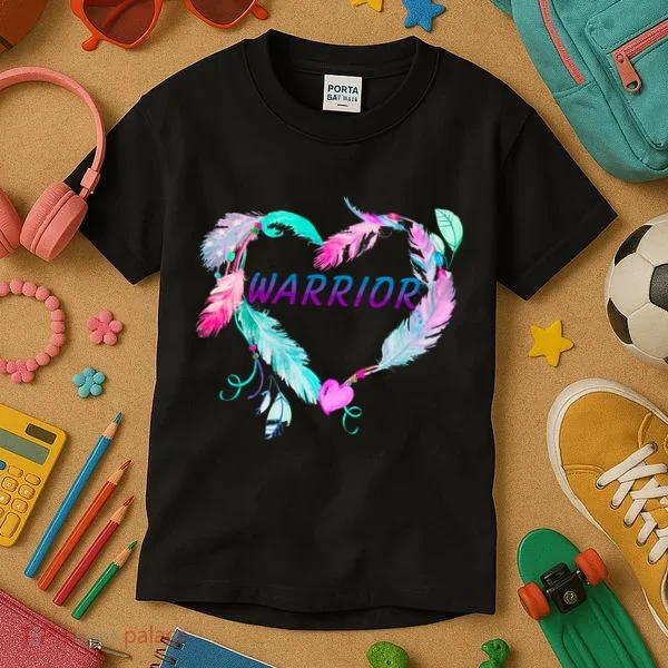 Suicide Prevention Warrior Feather Heart Support Kids T-Shirt