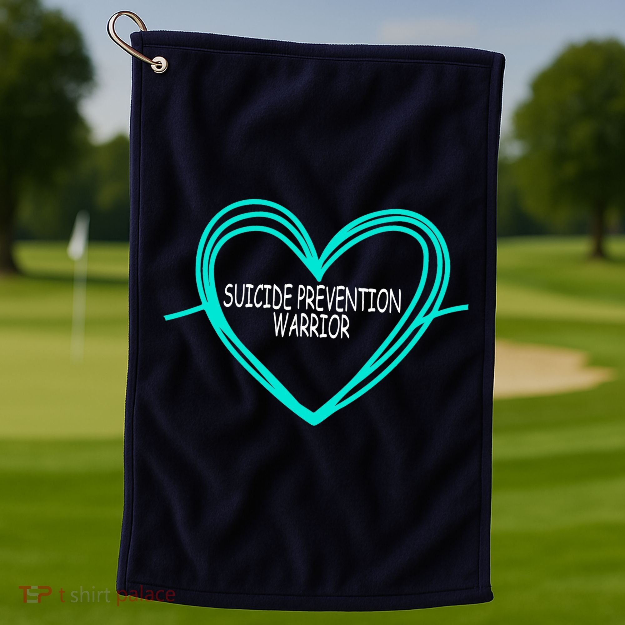 Suicide Prevention Warrior Teal Ribbon Heart Golf Towel