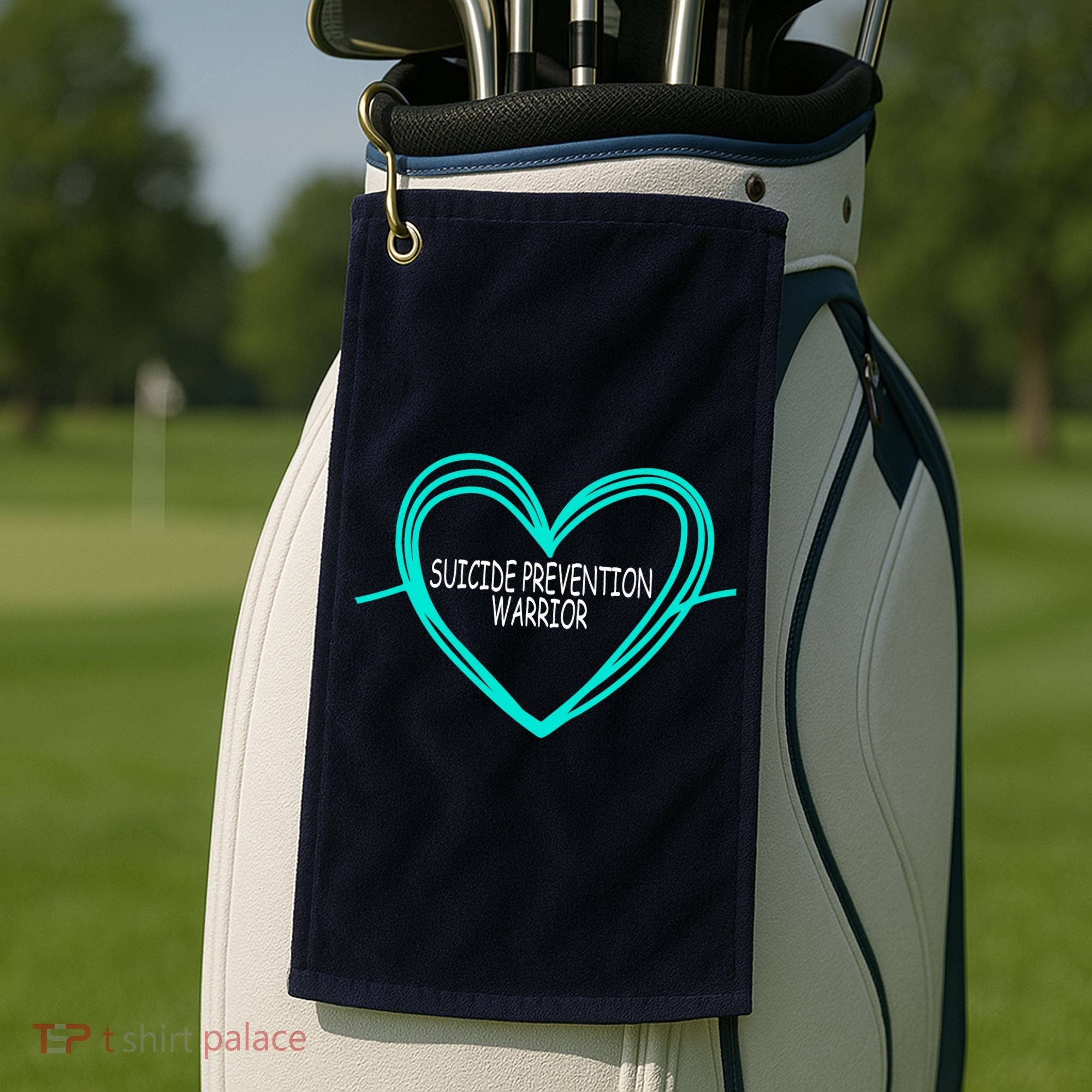 Suicide Prevention Warrior Teal Ribbon Heart Golf Towel
