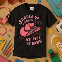 Saddle Up Ladies We Ride At Dawn Kids T-Shirt thumb 3