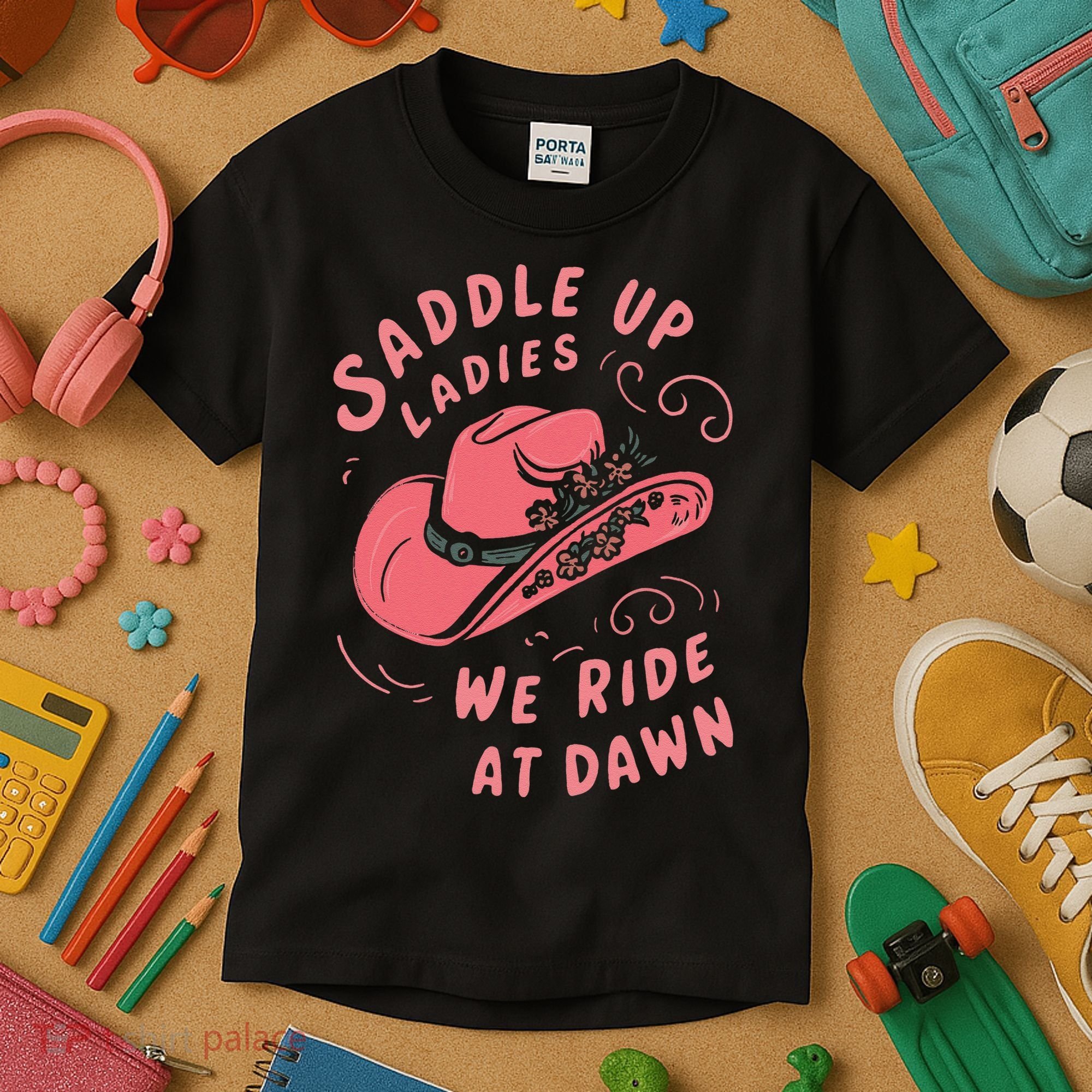 Saddle Up Ladies We Ride At Dawn Kids T-Shirt