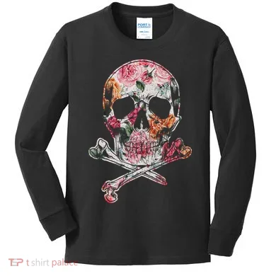 Summer Flower Skull Kids Long Sleeve Shirt
