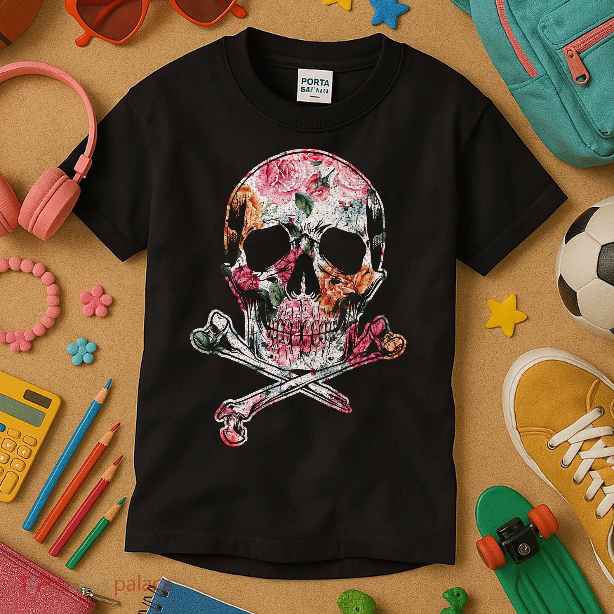Summer Flower Skull Kids T-Shirt