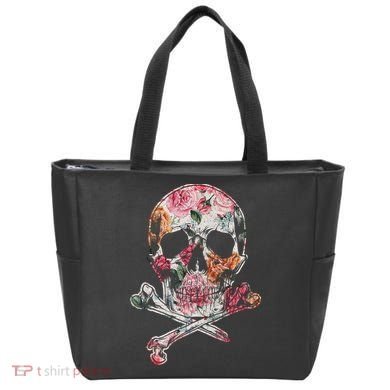 Summer Flower Skull Tote Bag