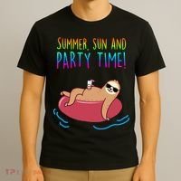 Summer Sun And Party Time Sloth Loungin T-Shirt thumb 3