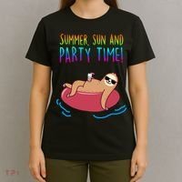 Summer Sun And Party Time Sloth Loungin T-Shirt thumb 4