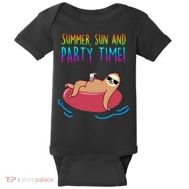 Summer Sun And Party Time Sloth Loungin Baby Bodysuit