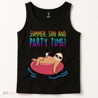 Summer Sun And Party Time Sloth Loungin Tank Top thumb 2