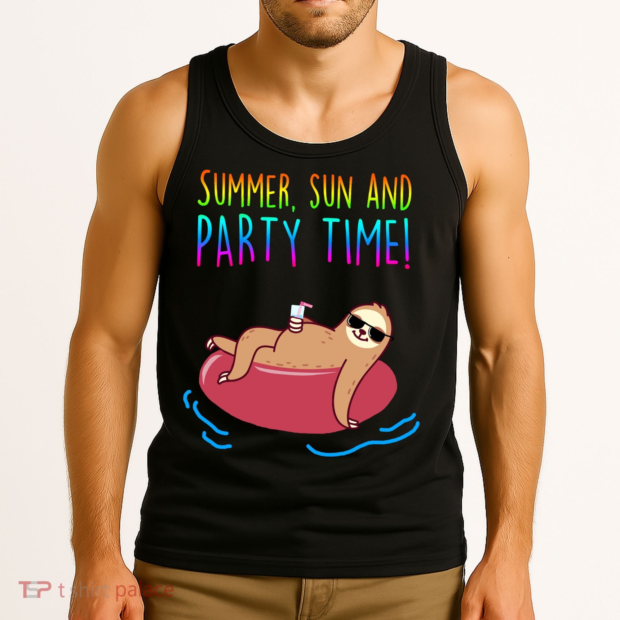 Summer Sun And Party Time Sloth Loungin Tank Top