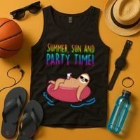 Summer Sun And Party Time Sloth Loungin Tank Top thumb 4