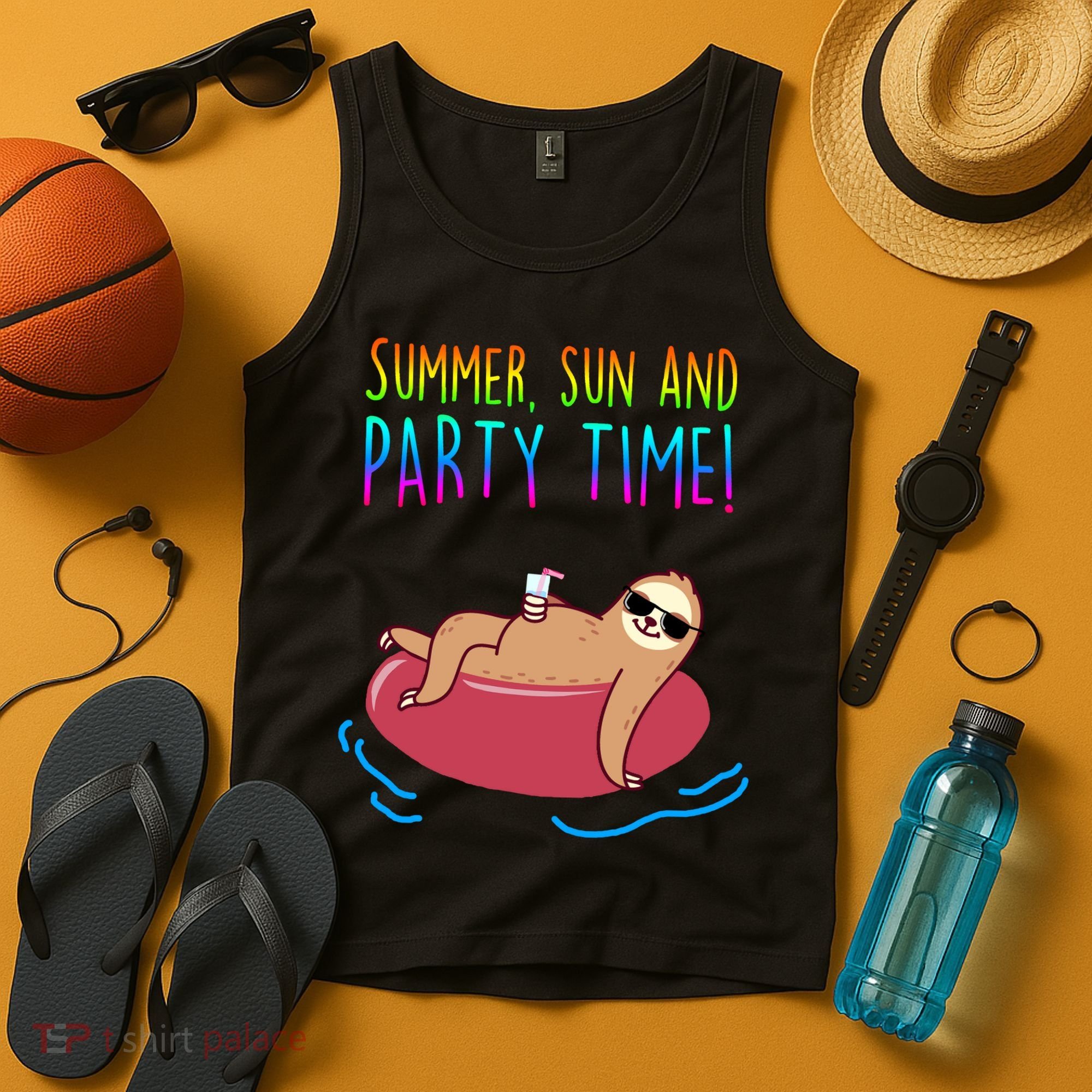 Summer Sun And Party Time Sloth Loungin Tank Top