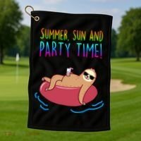 Summer Sun And Party Time Sloth Loungin Golf Towel thumb 1