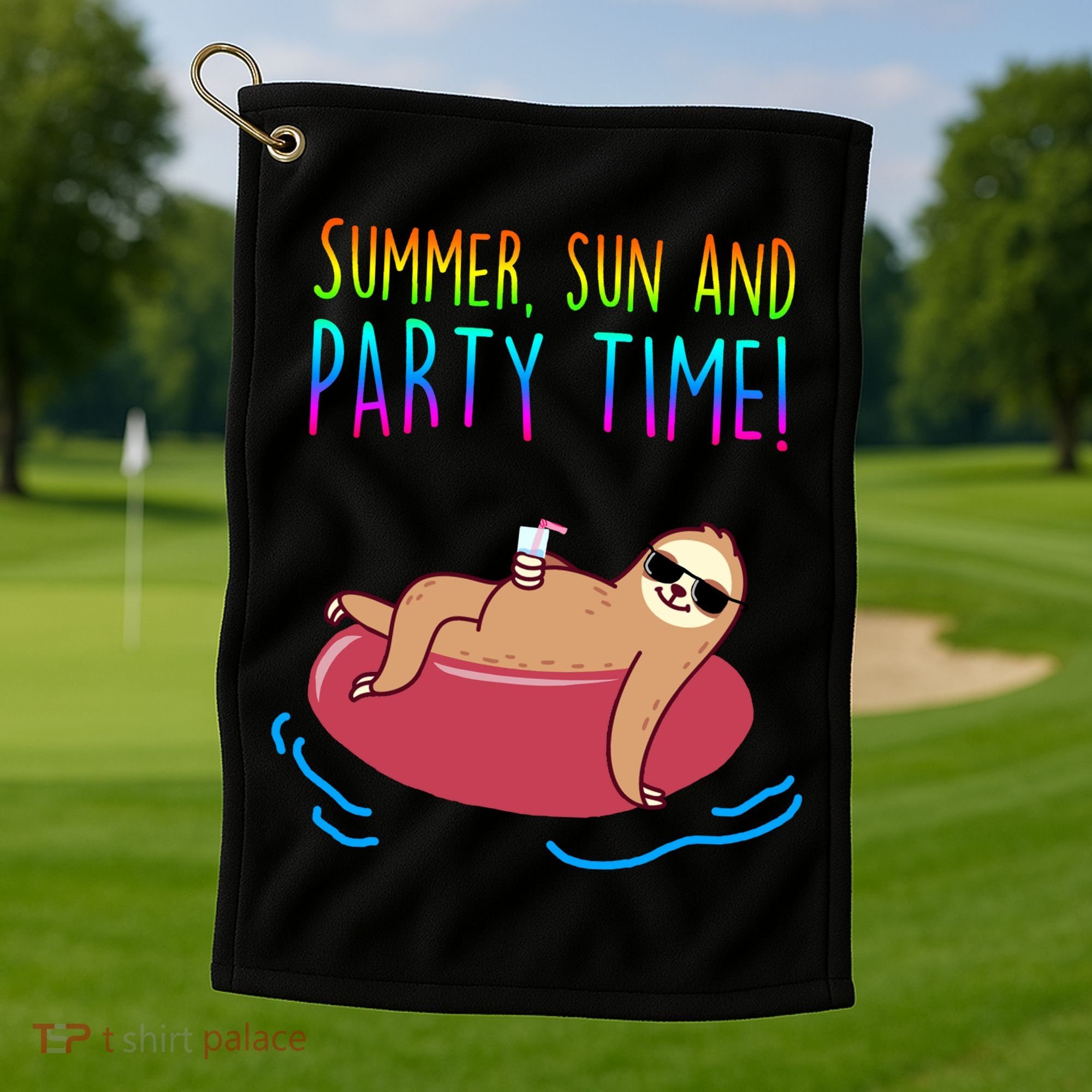 Summer Sun And Party Time Sloth Loungin Golf Towel