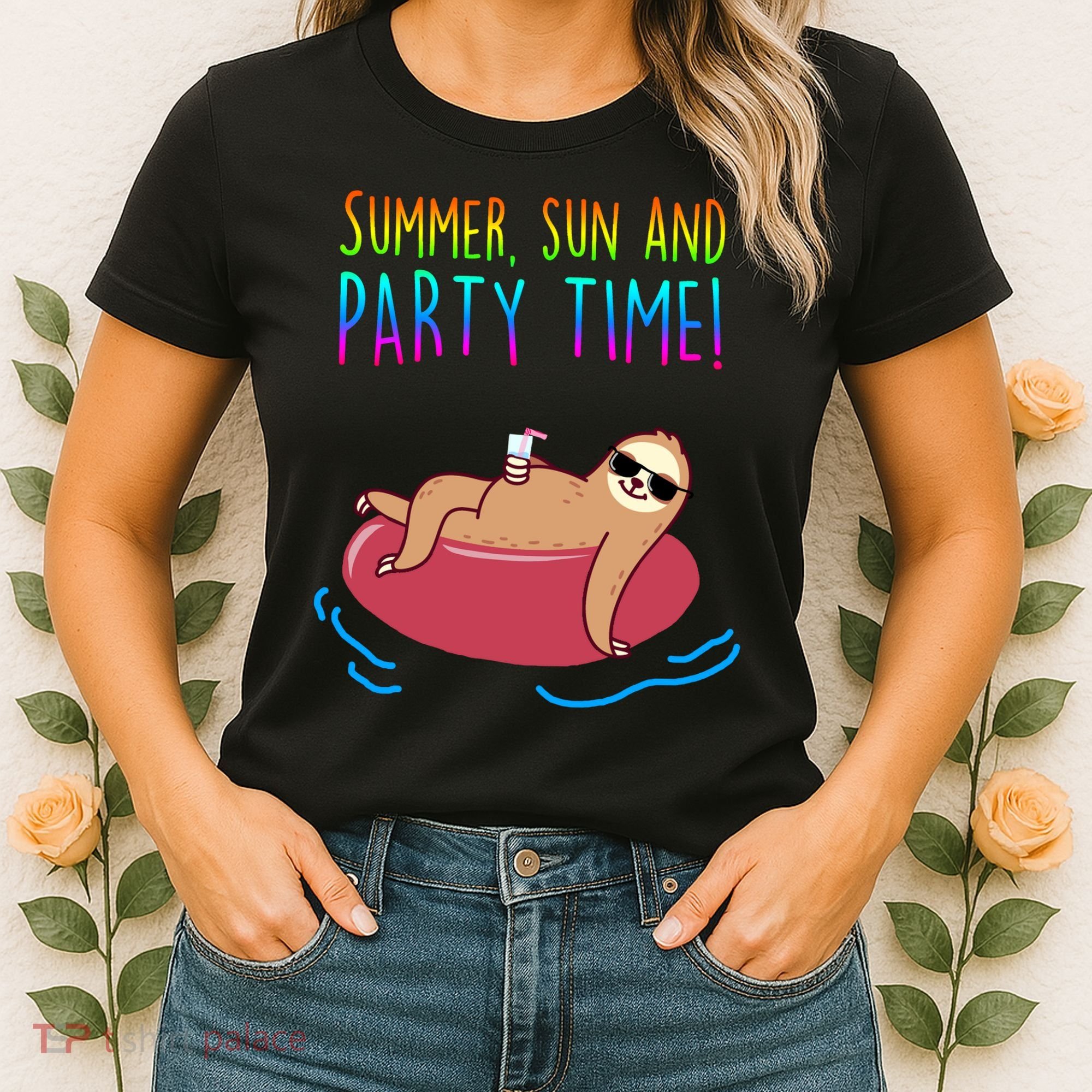 Summer Sun And Party Time Sloth Loungin Women's T-Shirt