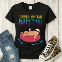 Summer Sun And Party Time Sloth Loungin Women's T-Shirt thumb 3