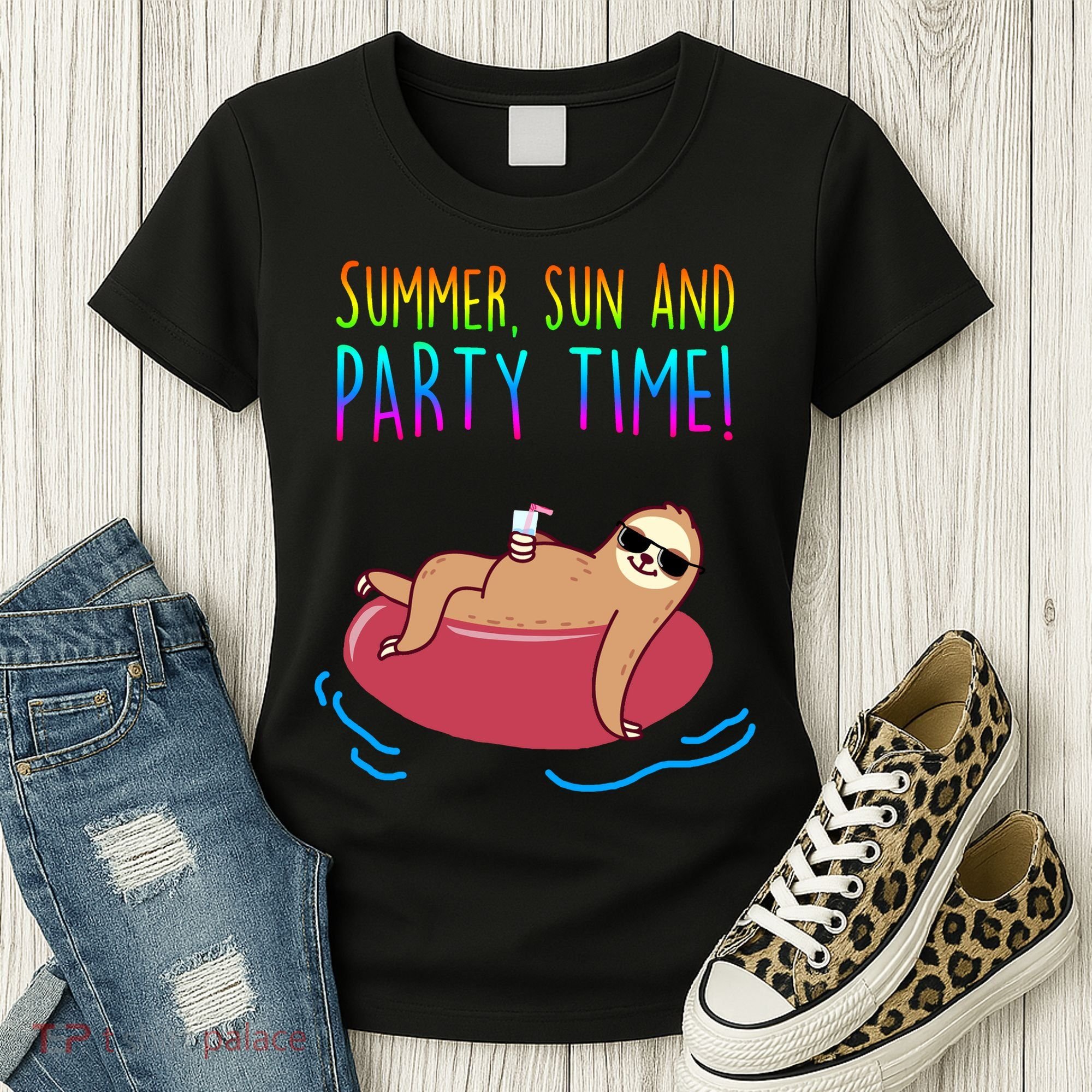 Summer Sun And Party Time Sloth Loungin Women's T-Shirt