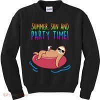 Summer Sun And Party Time Sloth Loungin Kids Sweatshirt thumb 0