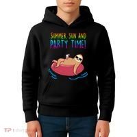 Summer Sun And Party Time Sloth Loungin Kids Hoodie thumb 4