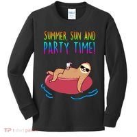 Summer Sun And Party Time Sloth Loungin Kids Long Sleeve Shirt thumb 0